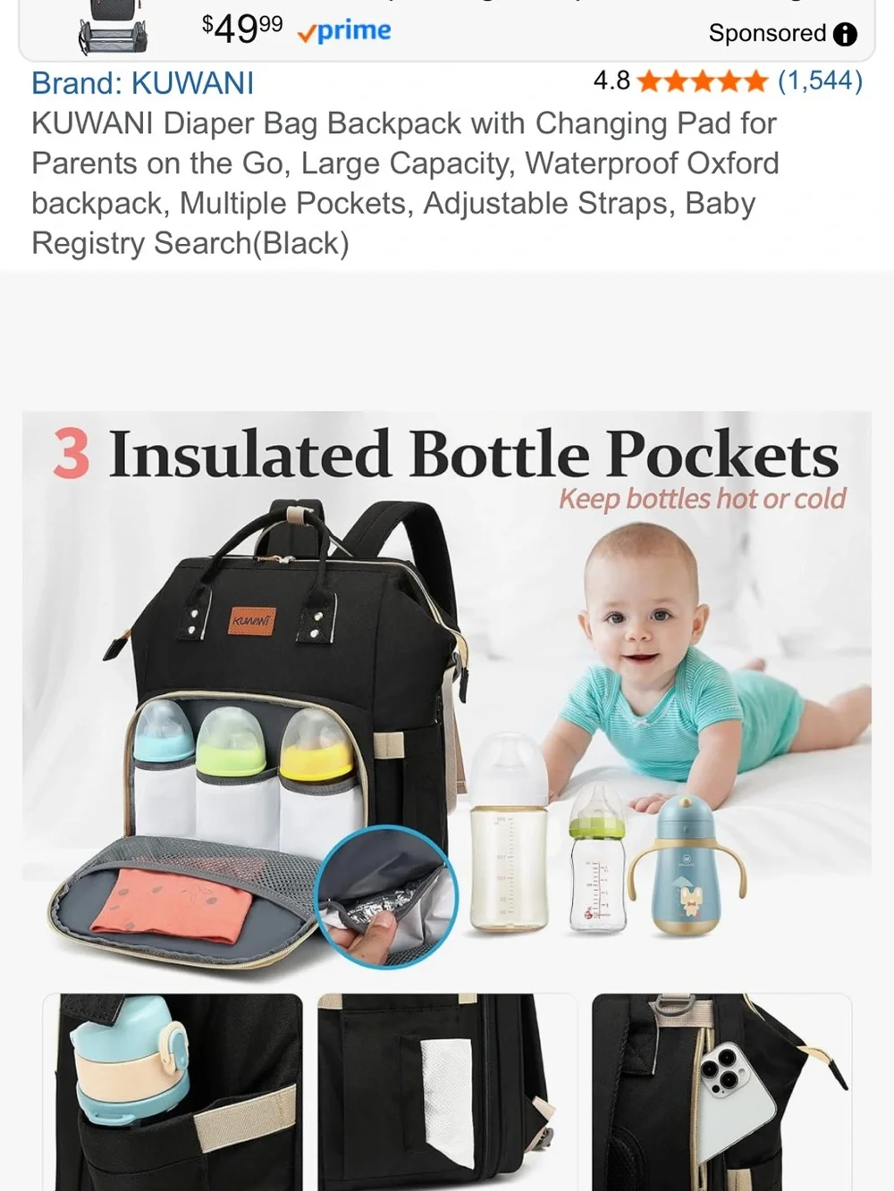 Kuwani Black Diaper Bag